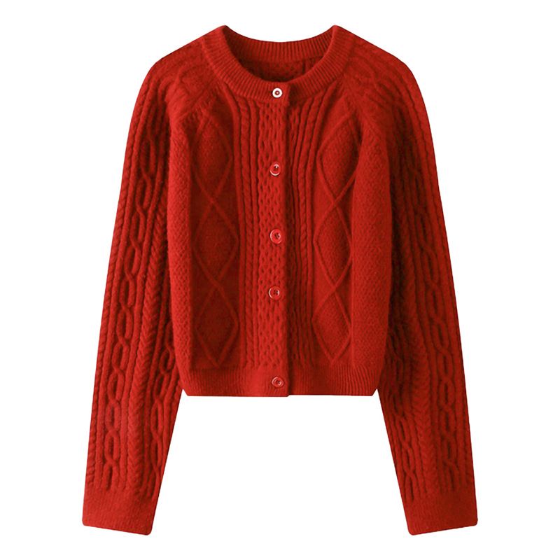 Strikket Sweater Cardigan Kvinder Løs Frakke Rund Hals Kort Sektion