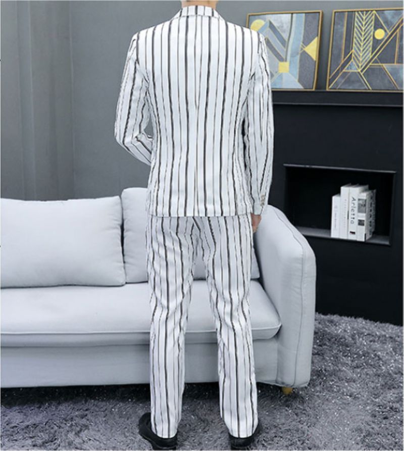 Suits Mænd Stripes Youth Casual Todelt Jakkesæt Slim Fit Jakker