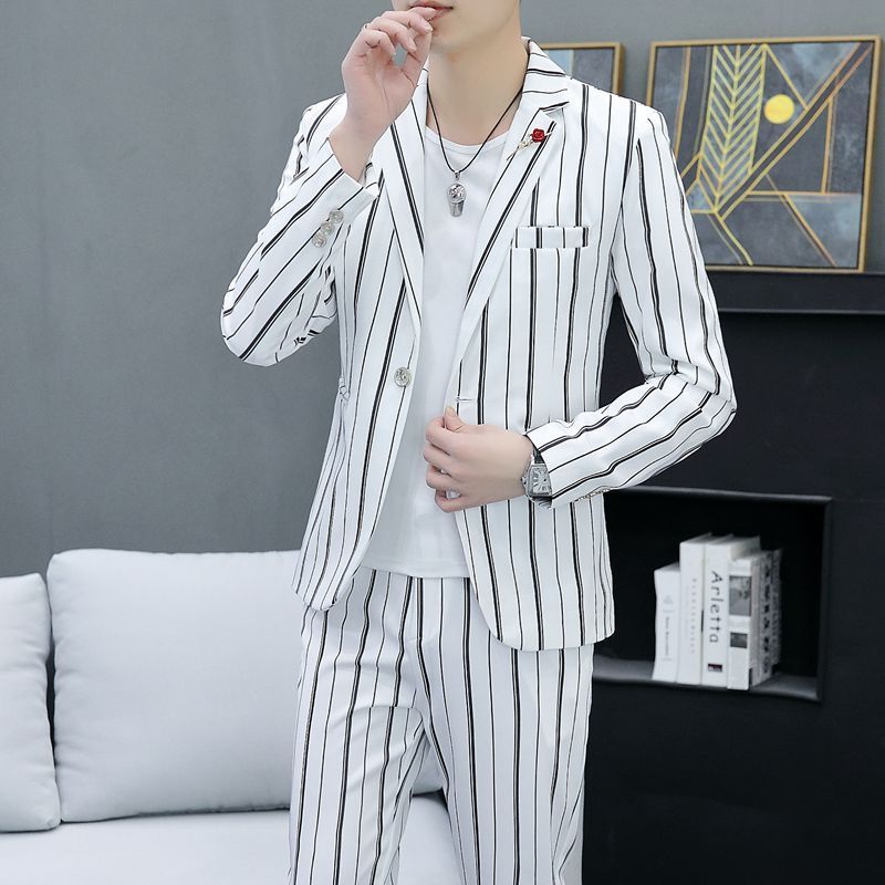 Suits Mænd Stripes Youth Casual Todelt Jakkesæt Slim Fit Jakker