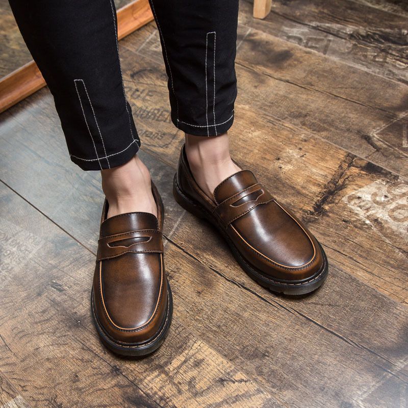 Trendy Sko Sommer Åndbare Mænds Store Hoved Kjole Sko Rund Tå Slip-on Fritidssko Mode Loafers