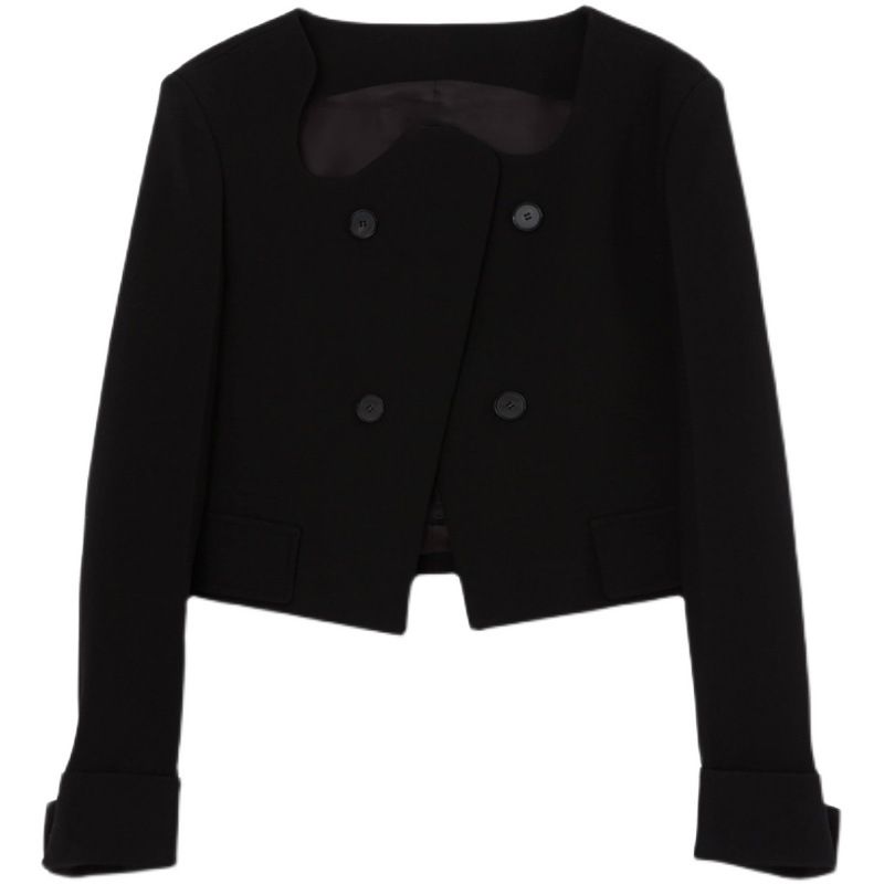 Wave Neck Cropped Blazers Frakke Kvinder 2023 Fashion Sorte Toppe