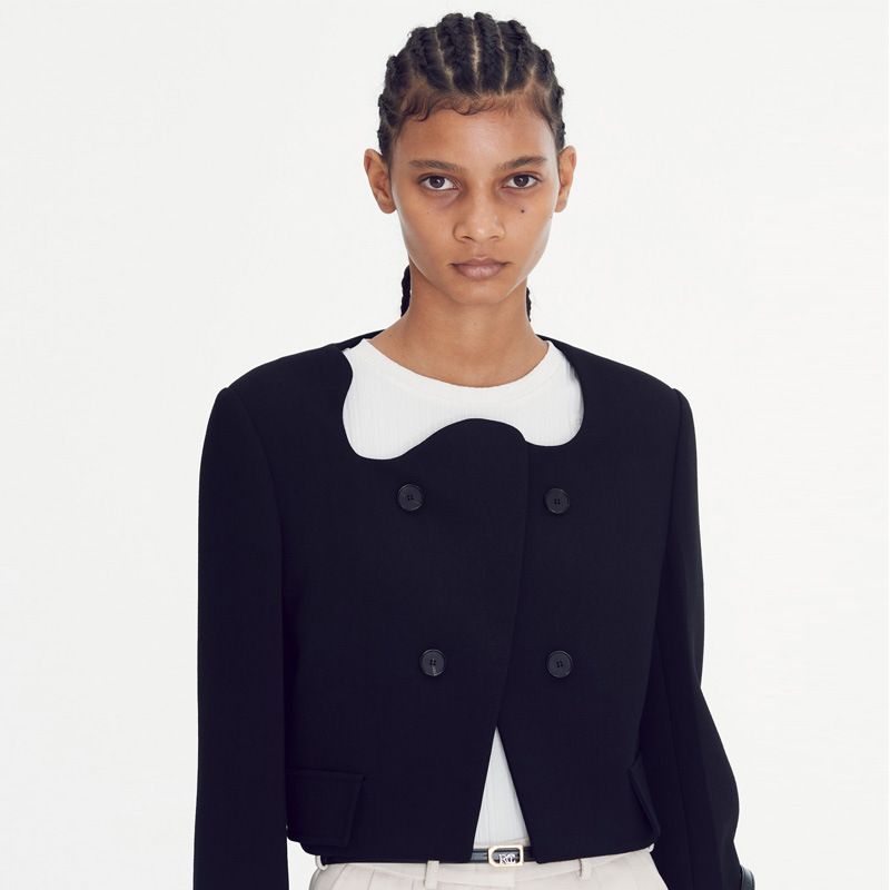 Wave Neck Cropped Blazers Frakke Kvinder 2023 Fashion Sorte Toppe