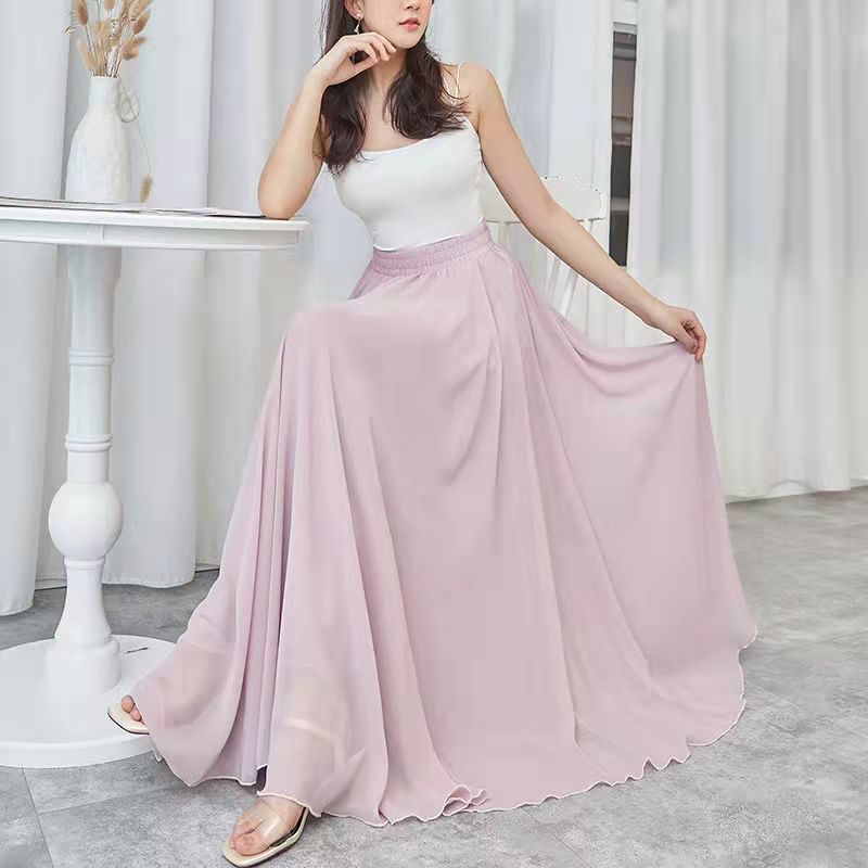 2023 Chiffon Dobbeltlags Nederdel Swing Casual Strand Lang