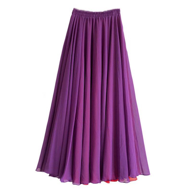 2023 Chiffon Dobbeltlags Nederdel Swing Casual Strand Lang