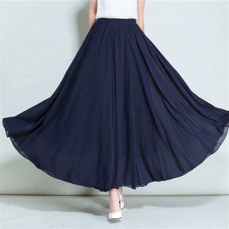 2023 Chiffon Dobbeltlags Nederdel Swing Casual Strand Lang