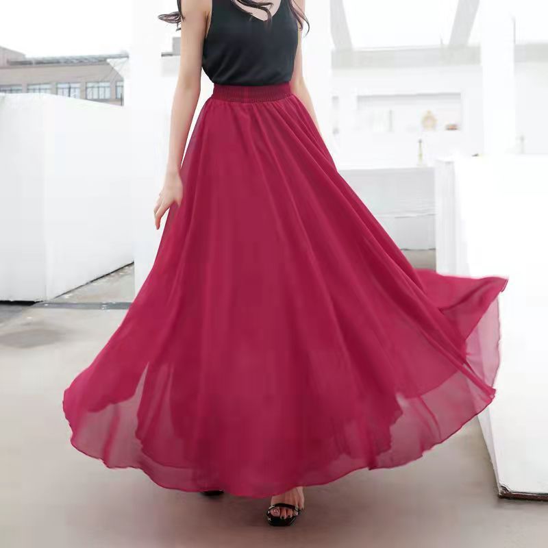 2023 Chiffon Dobbeltlags Nederdel Swing Casual Strand Lang