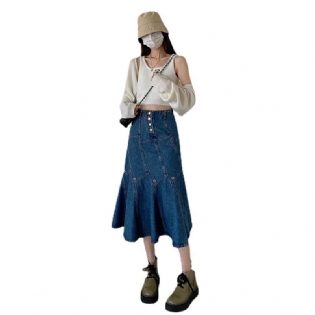 2023 Retro Blue Mermaid Skirt Denim Nederdel Pakke Hofte Høj Talje