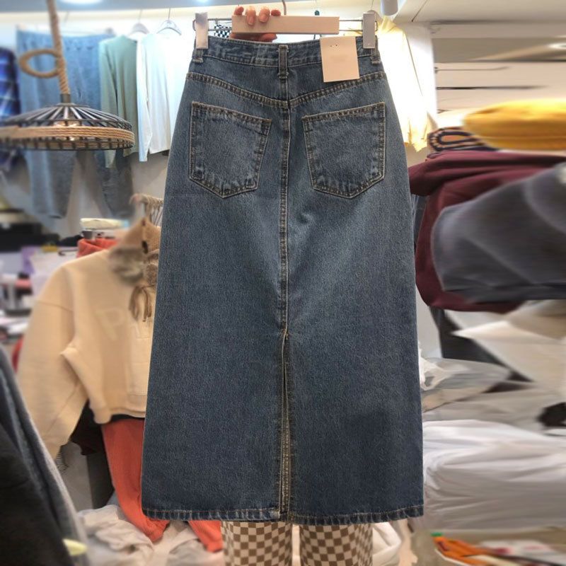 2023 Retro Denim Nederdel Kvinder Temperament Høj Talje Slids