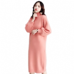 Candy Color Lantern Sleeve Sweater Dress Ensfarvet Fashion Base