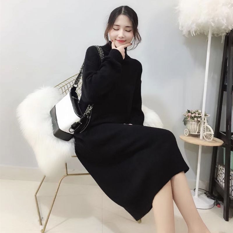 Candy Color Lantern Sleeve Sweater Dress Ensfarvet Fashion Base