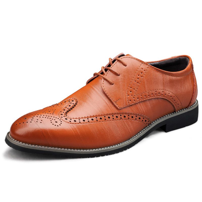 Herresko Brogue Sko Kjole Sko Business Casual Sko Stor Størrelse Forår Lav Top Udskåret Læder Overflade Gentleman