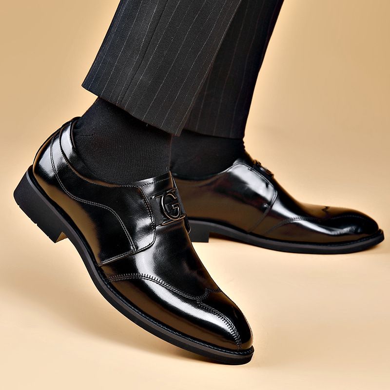 Læder Brogue Sko Herre Spidstå Kjole Sko Business Casual Sko Sko Slip-on Åndbare Bryllup Sko