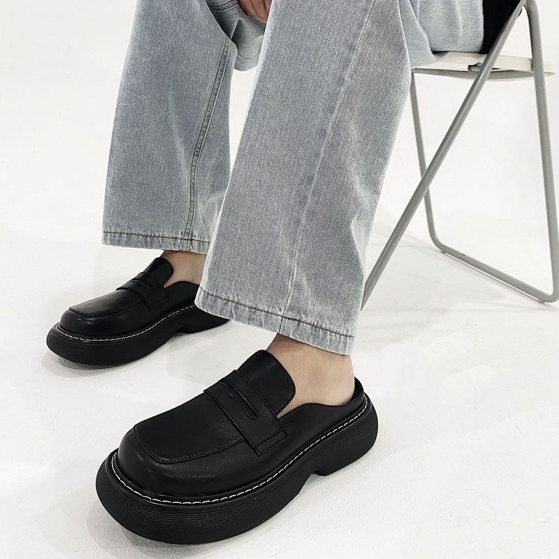 Sommer Baotou Slip-on Mænds Sandaler Avancerede Trendy Kjole Sko Firkantet Tå Muller Sko Mænd