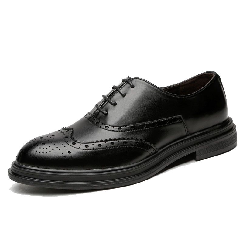 Spring Brogue Sko Herresko Forår Trend Sko Casual Business Dress Sko Herre Spidstå Sorte Bryllupssko