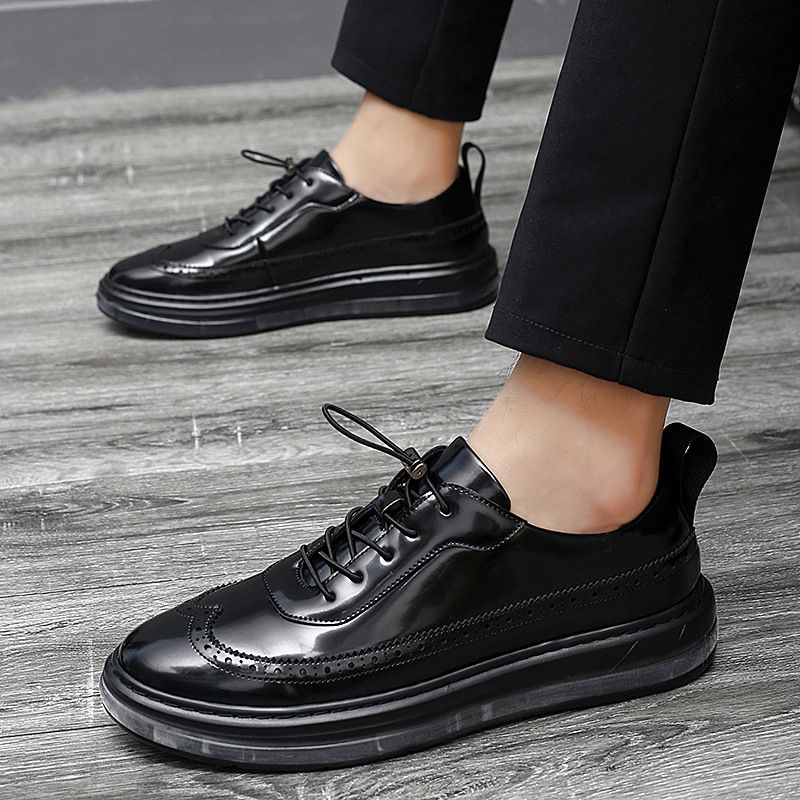 Trendy Indre Forhøjningssko Business Casual Kjole Sko Mænd Skinnende Lak Luftpude Brogue Sko Sko