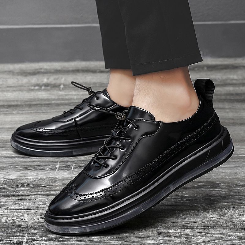 Trendy Indre Forhøjningssko Business Casual Kjole Sko Mænd Skinnende Lak Luftpude Brogue Sko Sko