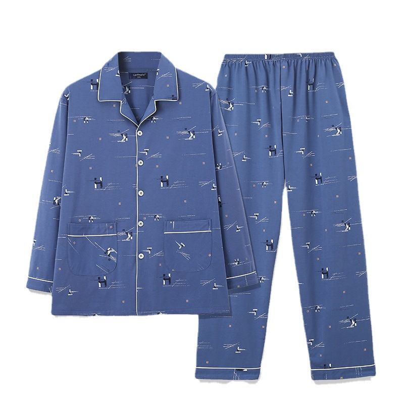 Bomuld Til Mænds Pyjamas Cardigan Med Lange Ærmer Loungewear Med Tryk