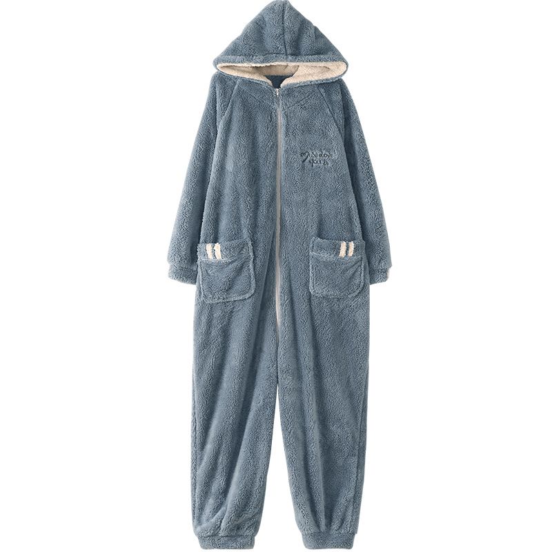 Cardigan Varm Komfortabel Fashion One-piece Hættelommer Herre Flanell Pyjamas