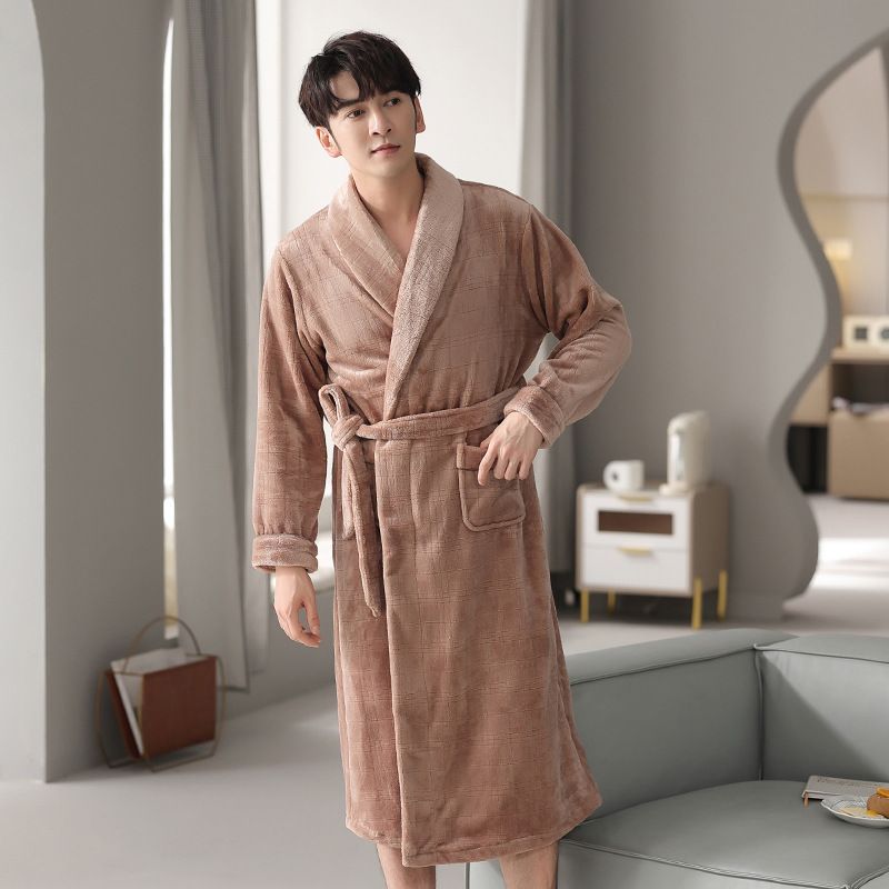 Flanell Badekåber Herre Loungewear Varm Ensfarvet Pyjamas