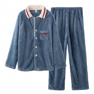Herrepyjamas Flannel Plus Fleece Fortykket Todelt Sæt Hjemmetøj