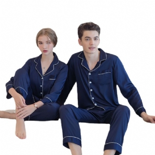 Herrepyjamas Langærmet Cardigan Reverssæt Fashion Homewear