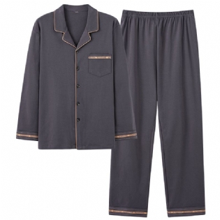 Lapel Pyjamas Mænd Bomuld Langærmet Homewear Suits