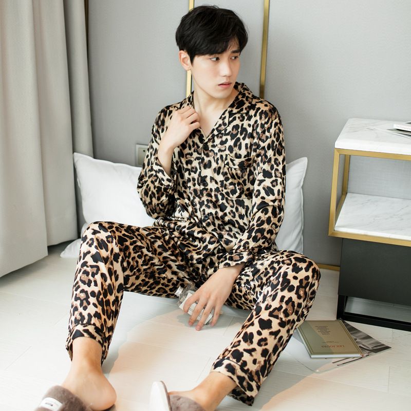 Leopardprint Pyjamas Herredragt Trend Afslappet Hjemmebeklædning