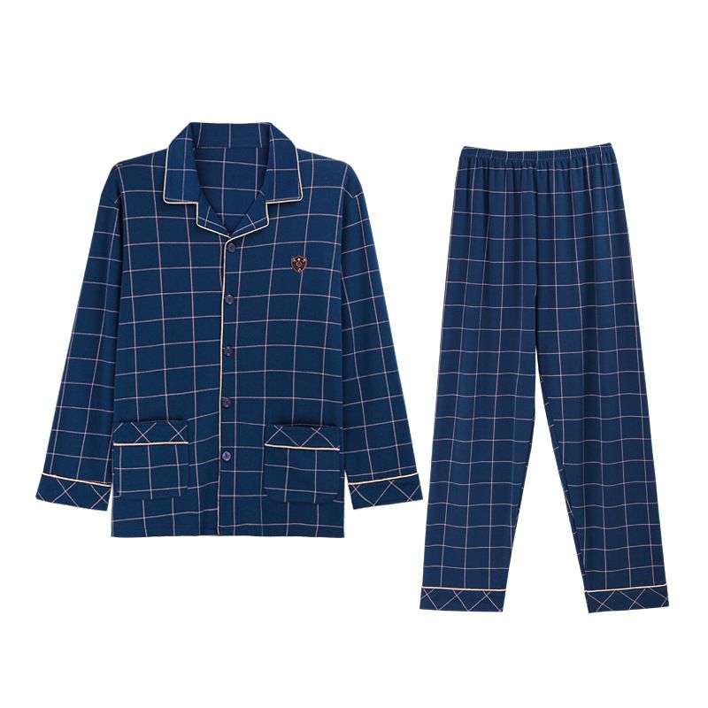 Mænd Bomuld Lapel Pyjamas Løst Hjemmetøj Cardigan Casual