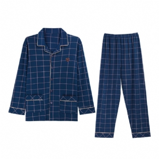 Mænd Bomuld Lapel Pyjamas Løst Hjemmetøj Cardigan Casual