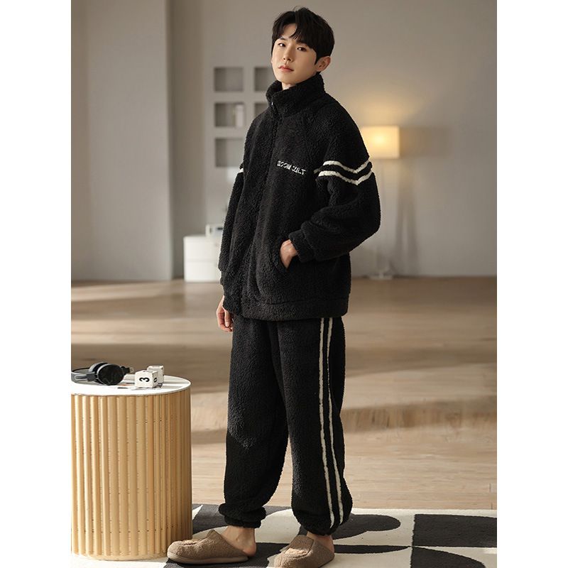 Mænds Pyjamas Fortykket Fleece Varm Sports Fritid Flanell Homewear