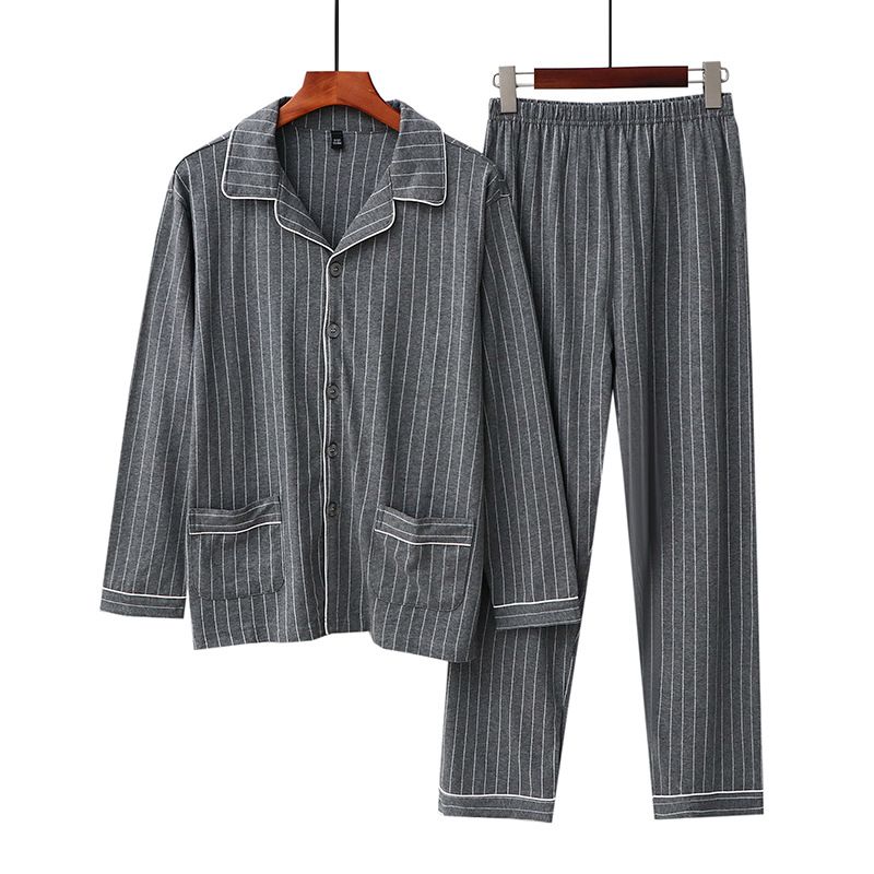 Mænds Pyjamas Langærmet Sæt Revers Cardigan Løs Afslappet