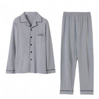 Pure Cotton Pyjamas Mænd Langærmet Cardigan Suit Super Loungewear
