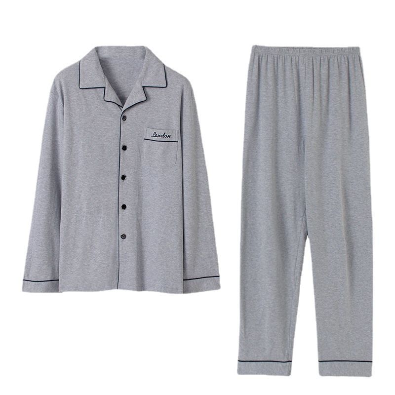 Pure Cotton Pyjamas Mænd Langærmet Cardigan Suit Super Loungewear