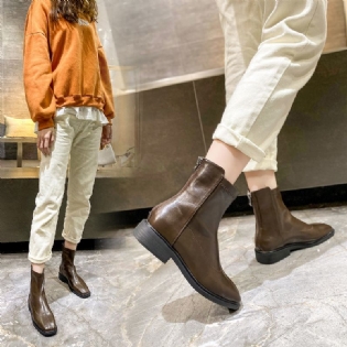 Korte Støvler Kvinder 2023 Efterår Og Vinter Trendy Lavhælede Flade Sko Mode Chelsea Dame Læderstøvler